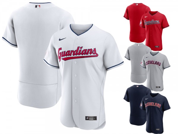 Custom Cleveland Guardians Flex Base Jersey - Red/Navy/White/ Gray 