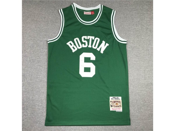 M&N Boston Celtics #6 Bill Russell Green 1962/63 Hardwood Classics Jersey