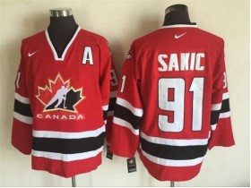 2002 Winter Olympics Team Canada #91 Joe Sakic CCM Vintage Jersey - Red/Black