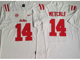 NCAA Ole Miss Rebels #14 DK Metcalf White Football Jersey