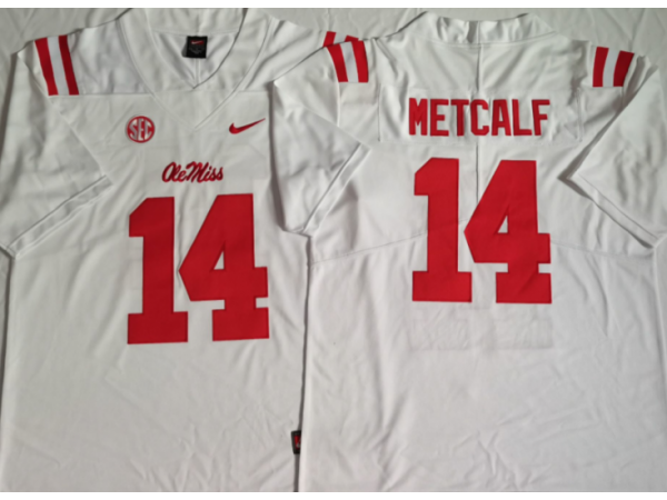 NCAA Ole Miss Rebels #14 DK Metcalf White Football Jersey