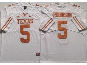 NCAA Texas Longhorns #5 Bijan Robinson White College Football Jersey