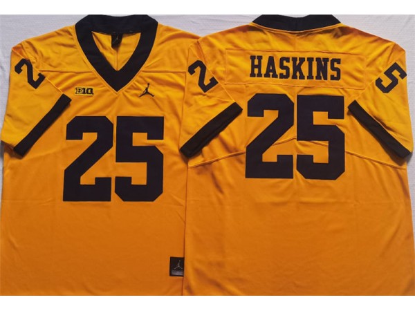 NCAA Michigan Wolverines #25 Hassan Haskins Yellow College Jersey