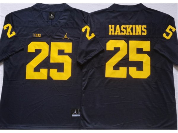 NCAA Michigan Wolverines #25 Hassan Haskins Navy College Jersey