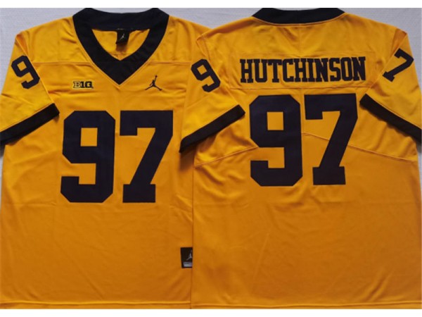 NCAA Michigan Wolverines #97 Aidan Hutchinson Yellow College Jersey