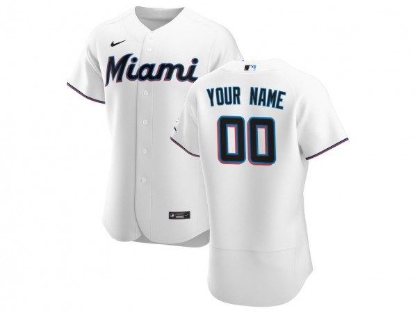 Custom Miami Marlins Flex Base Jersey - White/Black/Light Blue