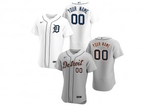 Custom Detroit Tigers Flex Base Jersey - White/Gray 