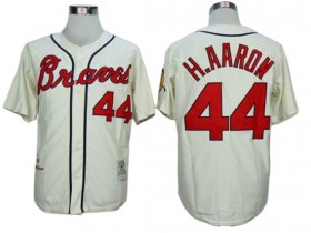 Atlanta Braves #44 Hank Aaron Cream Throwback Jersey