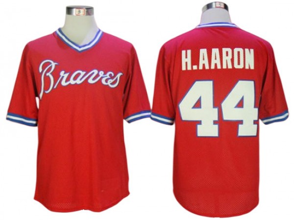 Atlanta Braves #44 Hank Aaron Red 1980 Cooperstown Mesh Batting Practice Jersey