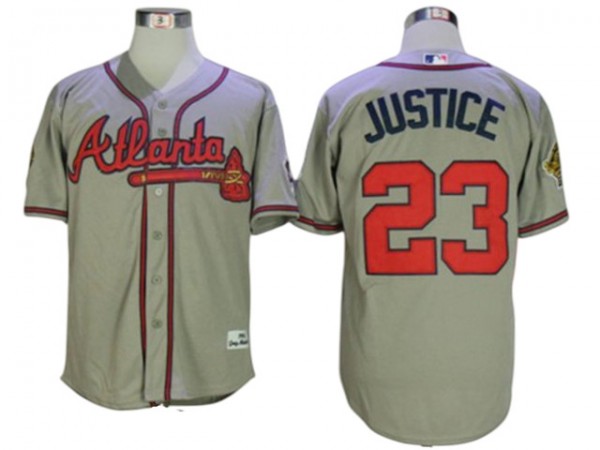 Atlanta Braves #23 David Justice 1995 Throwback Jersey - Gray/White