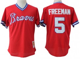 Atlanta Braves #5 Freddie Freeman Red Cooperstown Mesh Batting Practice Jersey