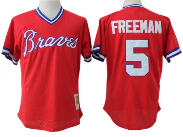 Atlanta Braves #5 Freddie Freeman Red Cooperstown Mesh Batting Practice Jersey