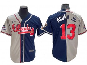 Atlanta Braves #13 Ronald Acuna Jr. Gray/Navy Split Cool Base Jersey