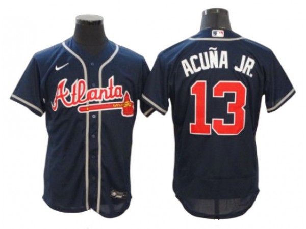 Atlanta Braves #13 Ronald Acuna Jr. Navy Alternate Flex Base Jersey