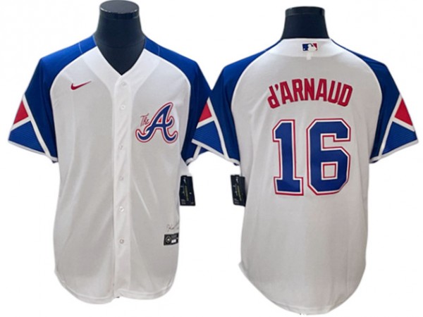 Atlanta Braves #16 Travis d'Arnaud White 2023 City Connect Jersey