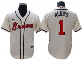 Atlanta Braves #1 Ozzie Albies Cream Cool Base Jersey