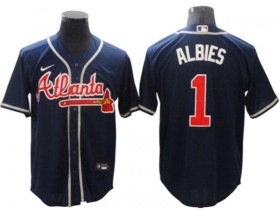 Atlanta Braves #1 Ozzie Albies Navy Alternate Cool Base Jersey