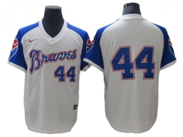 Atlanta Braves #44 Hank Aaron White Turn Back The Clock Jersey