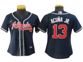 Women's Atlanta Braves #13 Ronald Acuna Jr. Cool Base Jersey - Navy/Red/White