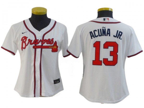 Women's Atlanta Braves #13 Ronald Acuna Jr. Cool Base Jersey - Navy/Red/White