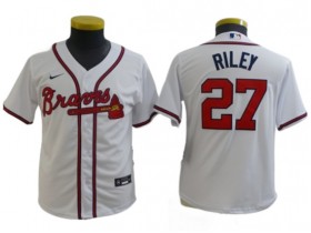 Youth Atlanta Braves #27 Austin Riley White Cool Base Jersey