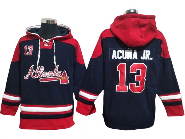 Atlanta Braves #13 Ronald Acuna Jr. Navy Pullover Hoodie