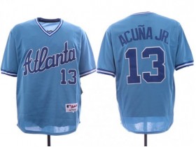 Atlanta Braves #13 Ronald Acuna Jr. Light Blue Cooperstown Jersey