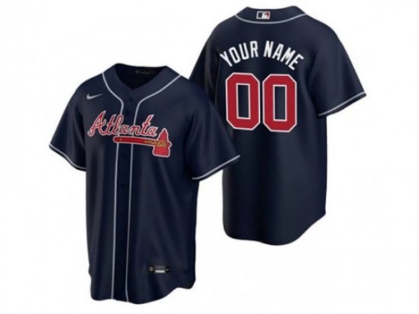 Custom Atlanta Braves Navy Alternate Cool Base Jersey