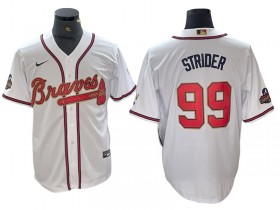 Atlanta Braves #99 Spencer Strider White 2022 Gold Program Cool Base Jersey