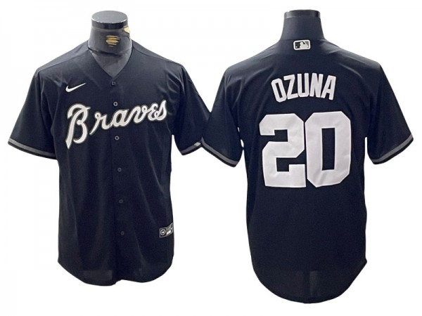 Atlanta Braves #20 Marcell Ozuna Black Cool Base Jersey