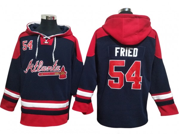 Atlanta Braves #54 Max Fried Navy Pullover Hoodie