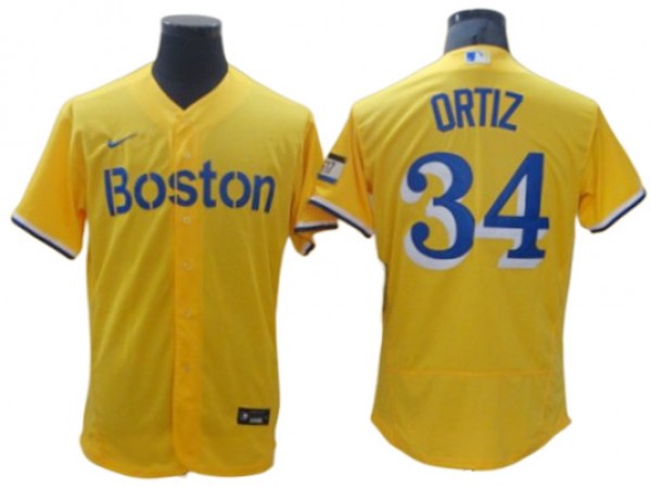 Boston Red Sox #34 David Ortiz Gold City Connect Flex Base Player Name Jersey