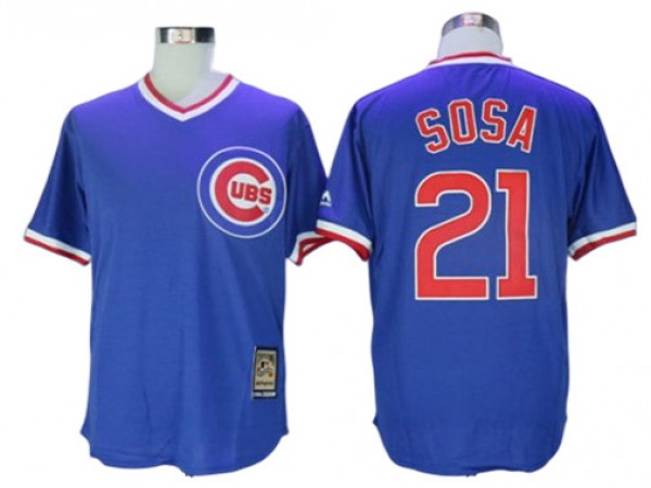 Chicago Cubs #21 Sammy Sosa Cooperstown Collection Throwback Jersey