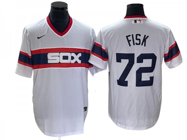 Chicago White Sox #72 Carlton Fisk 1983 Throwback White Cool Base Jersey