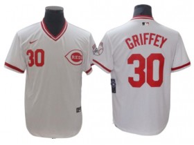 Cincinnati Reds #30 Ken Griffey Jr. White Home Cooperstown Collection Jersey