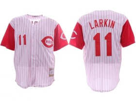 Cincinnati Reds #11 Barry Larkin White Pinstripe Throwback Jersey