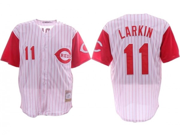 Cincinnati Reds #11 Barry Larkin White Pinstripe Throwback Jersey