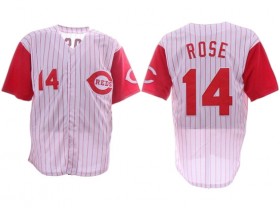 Cincinnati Reds #14 Pete Rose White Pinstripe Throwback Jersey