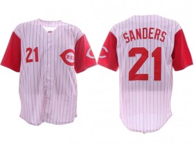 Cincinnati Reds #21 Reggie Sanders White Pinstripe Throwback Jersey