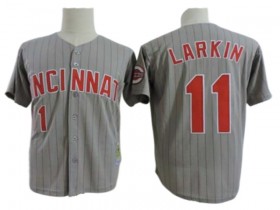 Cincinnati Reds #11 Barry Larkin Gray Pinstripe Throwback Jersey