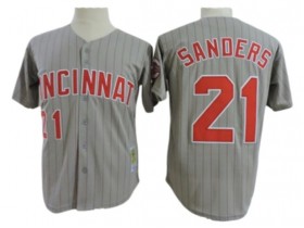 Cincinnati Reds #21 Reggie Sanders Gray Stripe Throwback Jersey