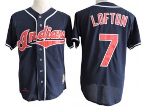 Cleveland Indians #7 Kenny Lofton Navy Cooperstown Collection Throwback Jersey