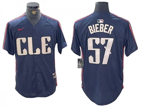 Cleveland Guardians #57 Shane Bieber Navy 2024 City Connect Limited Jersey