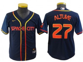 Youth Houston Astros #27 Jose Altuve Navy 2022 City Connect Cool Base Jersey