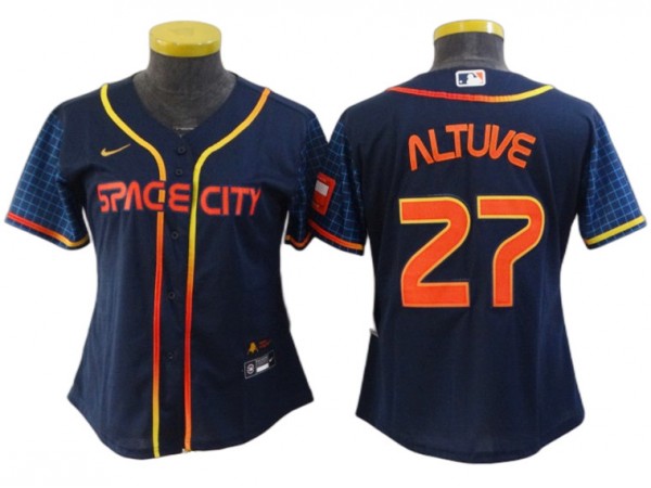 Women's Houston Astros #27 Jose Altuve Navy 2022 City Connect Cool Base Jersey