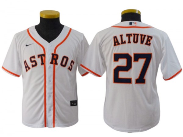 Youth Houston Astros #27 Jose Altuve Cool Base Jersey - White/Orange/Navy