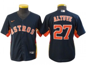 Youth Houston Astros #27 Jose Altuve Cool Base Jersey - White/Orange/Navy