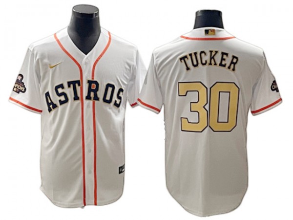 Houston Astros #30 Kyle Tucker White/Gold 2023 Gold Collection Jersey