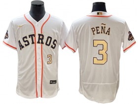 Houston Astros #3 Jeremy Pena White/Gold 2023 Gold Collection Flex Base Jersey