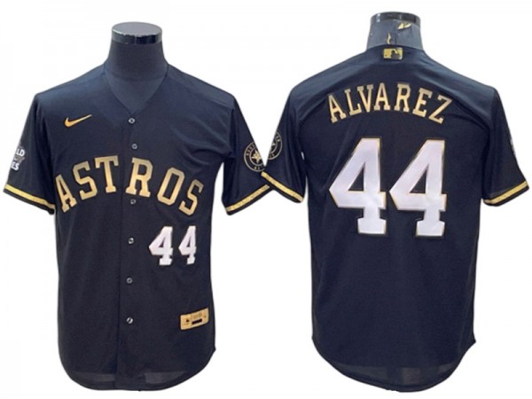 Houston Astros #44 Yordan Álvarez Black Gold w/World Series Patch Jersey